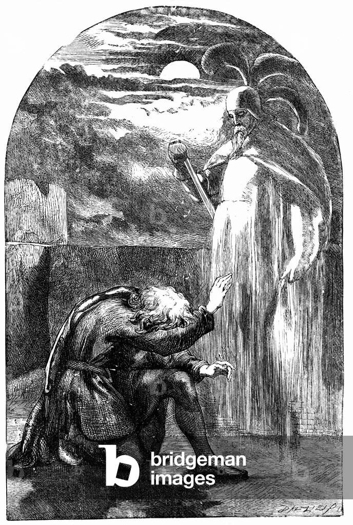 "Shakespeare Hamlet Act l Sc 5. Hamlet sah den Geist seines Vaters auf den Zinnen von Schloss Elsinore. Gravur