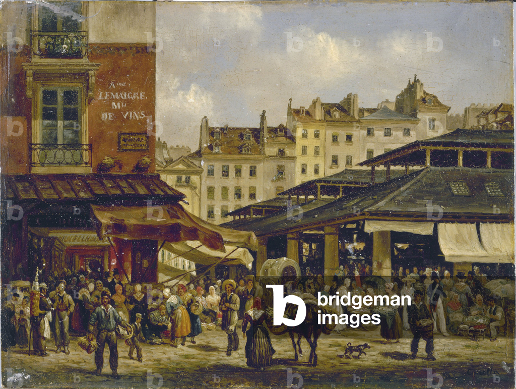 Les Halles et la rue de la Tonnellerie, ca. 1828 (oil on cardboard)