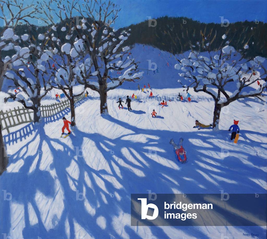 Der Obstgarten im Winter, Morzine, 2015 (Öl auf Leinwand)