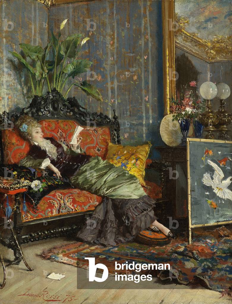 giovane donna leggere 1875 (olio su pannello)