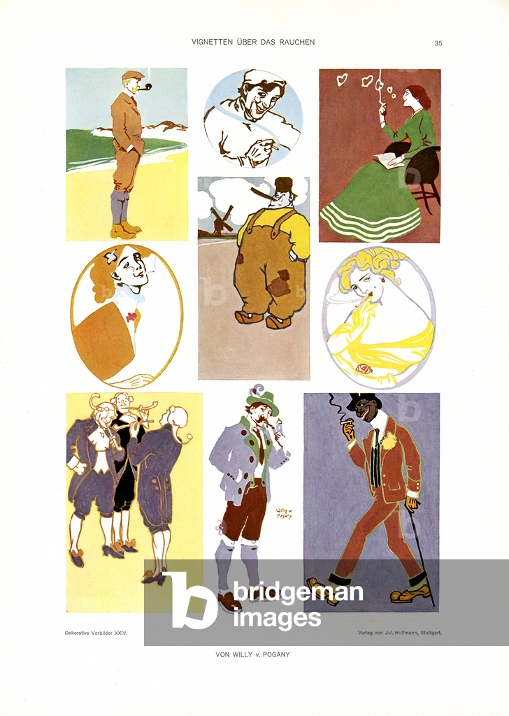 Bild von Druck "Vignetten über das Rauchen (Druck)" 1901 von Willy Pogany