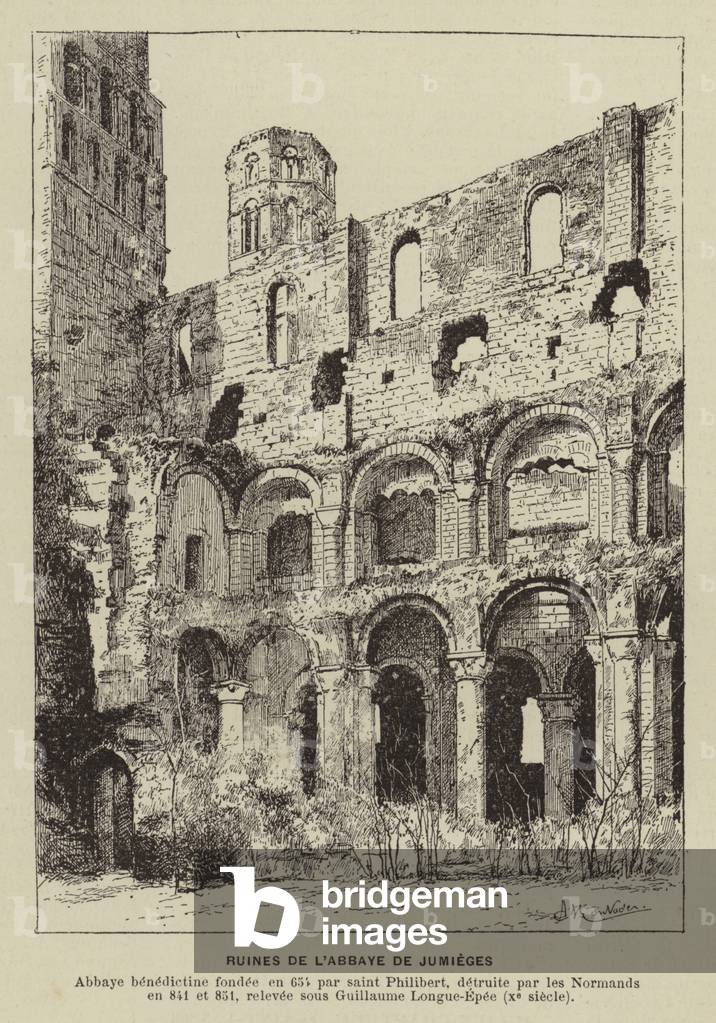 Ruines de l'Abbaye de Jumieges (gravure)