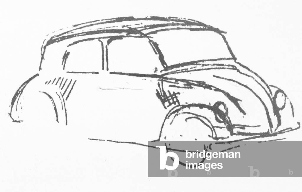 Image of Drawing depicting Volkswagen car 1932 by Adolf Hitler, b/w