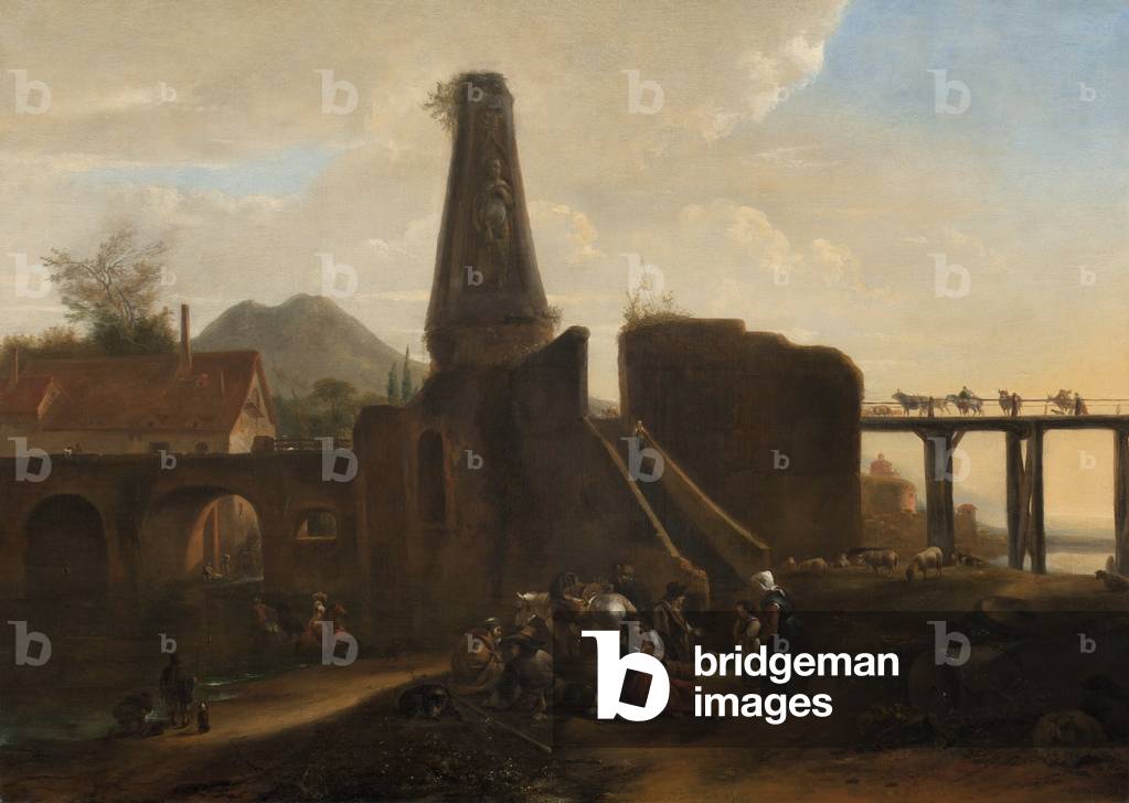 Immagine di Dipinto "Viaggiatori a riposo accanto alle rovine classiche" 1663 di Hendrick Verschuring