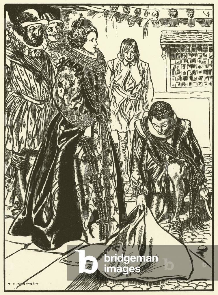Raleigh Spreads his Cloak before Elizabeth (engraving)