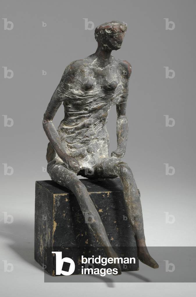 Sitzende weibliche Figur, um 1960 (Bronze & Holz)