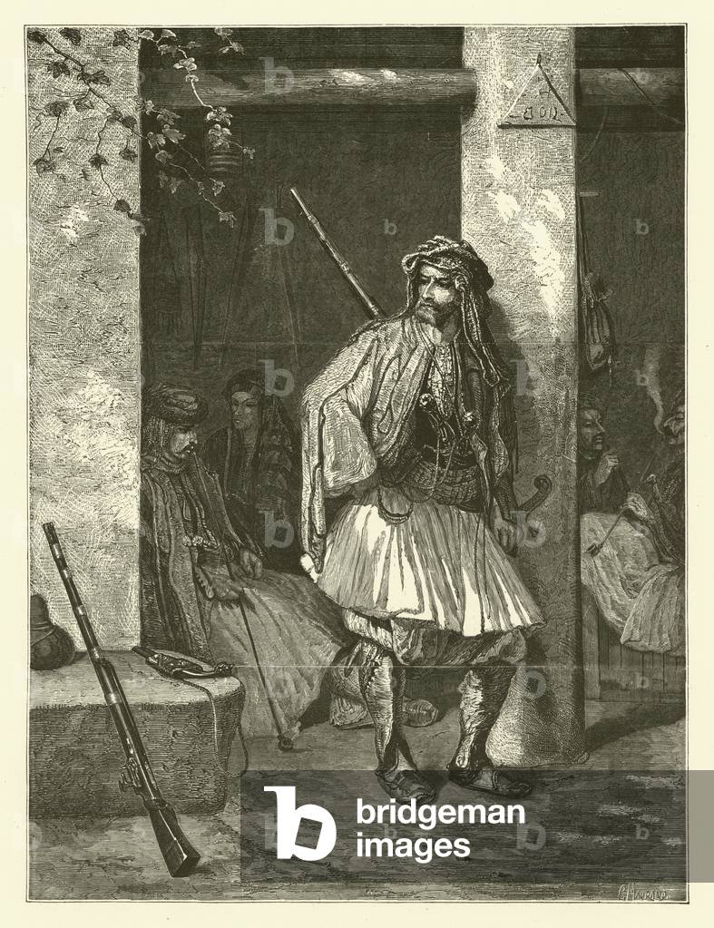 "A Bashi-Bazouk (incisione)" 1801 di French School, b/w