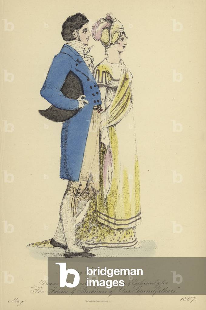 Bild von Gravur "Morgens- und Abendkleid für Damen und Herren (farbige Gravur)" von English School