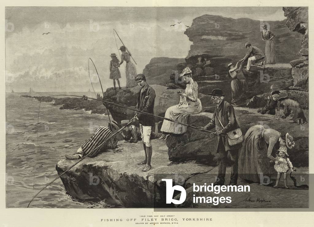 "Angeln von Filey Brigg" von Arthur Hopkins, b/w