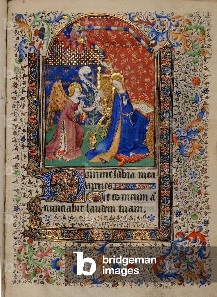 Ms 33 fol.26r L'Annunciazione, dalle «Heures de Nostre Dame», c.1430 (guazzo, body & doratura su pergamena)