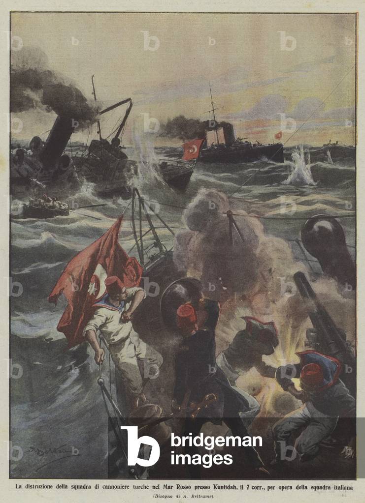 La distruzione della squadra di cannoniere turche nel Mar Rosso presso Kunfidah, il 7 corr  (colour litho)