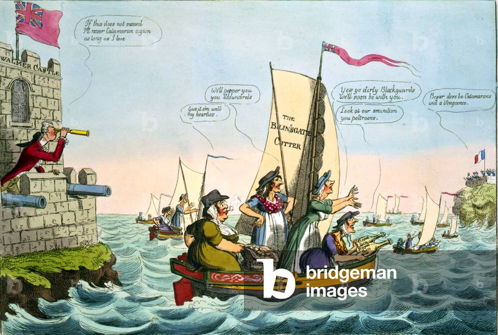A New Catamaran Expedition' 1805. William Pitt the Younger, British Prime Minister, peers to where Napoleon's 