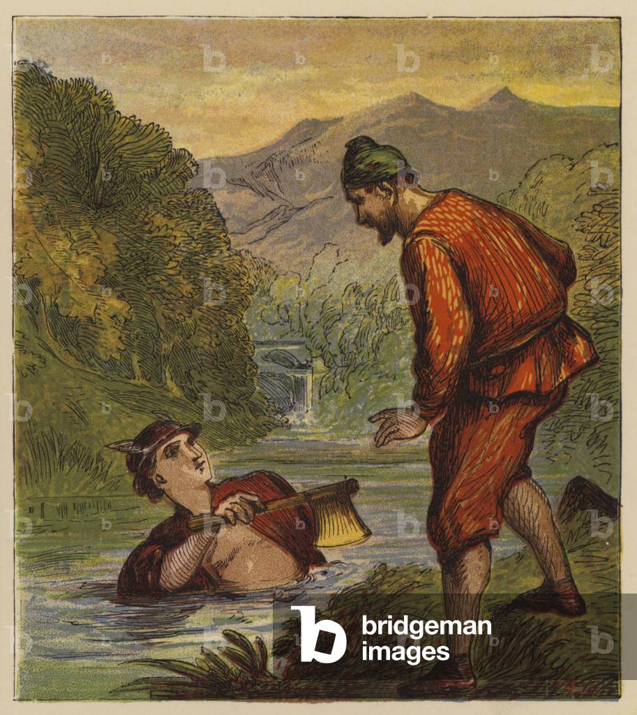 Le favole di Esopo: Mercurio e il boscaiolo (litografia a colori)