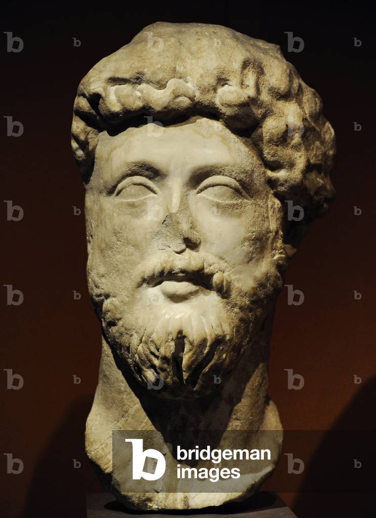 "Marmor Büste des römischen Kaisers Marcus Aurelius (121-180)" von Roman, b/w