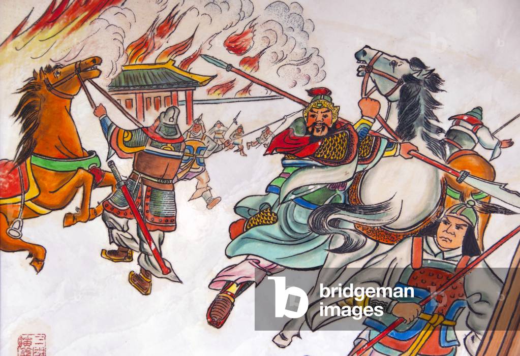 Cina: Scene da 'Il Romanzo dei Tre Regni', Wuhou Ci (Sala Ancestrale o Memoriale di Wuhou), Chengdu, Provincia