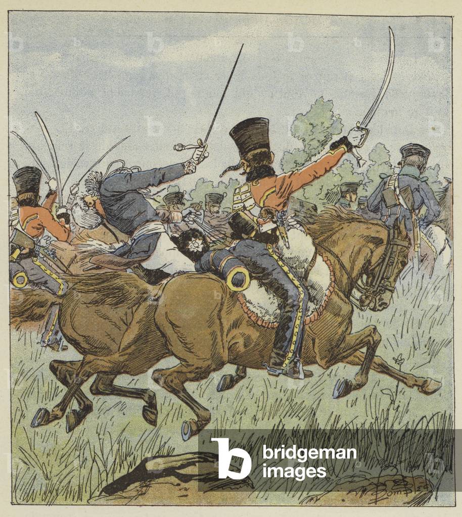 Le prince Louis a ete tue quelques instants avant la bataille d'Iena (colour litho) by Louis Charles Bombled