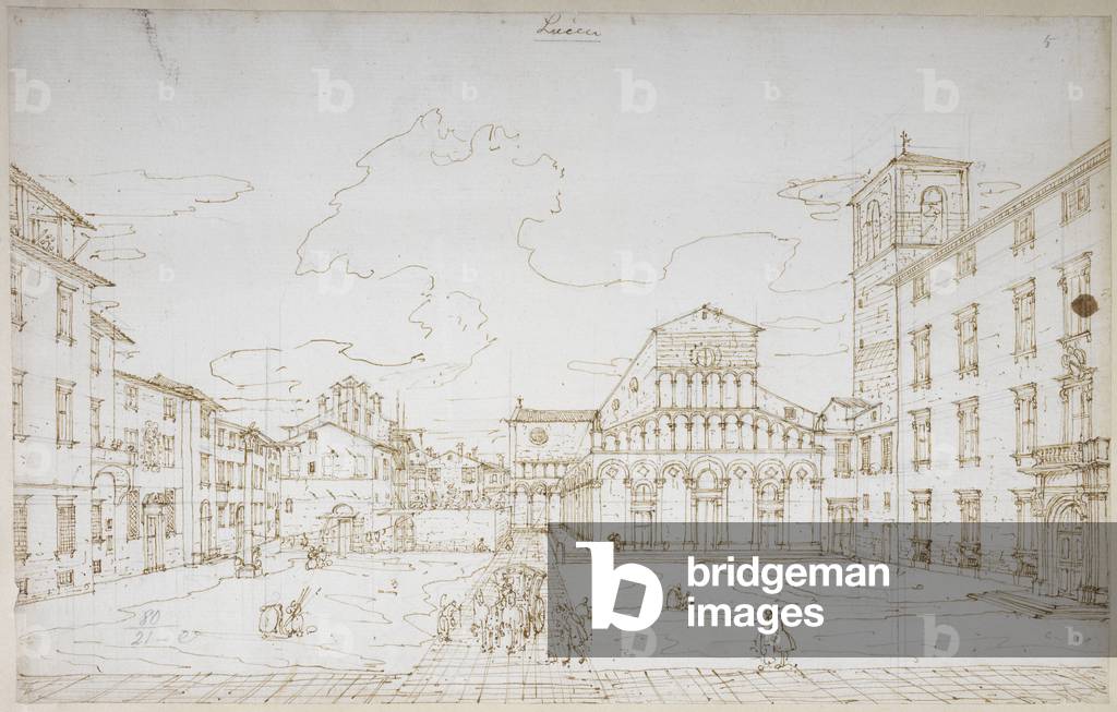 A carriage and figures in the Piazza di Santa Maria Bianca in the foreground