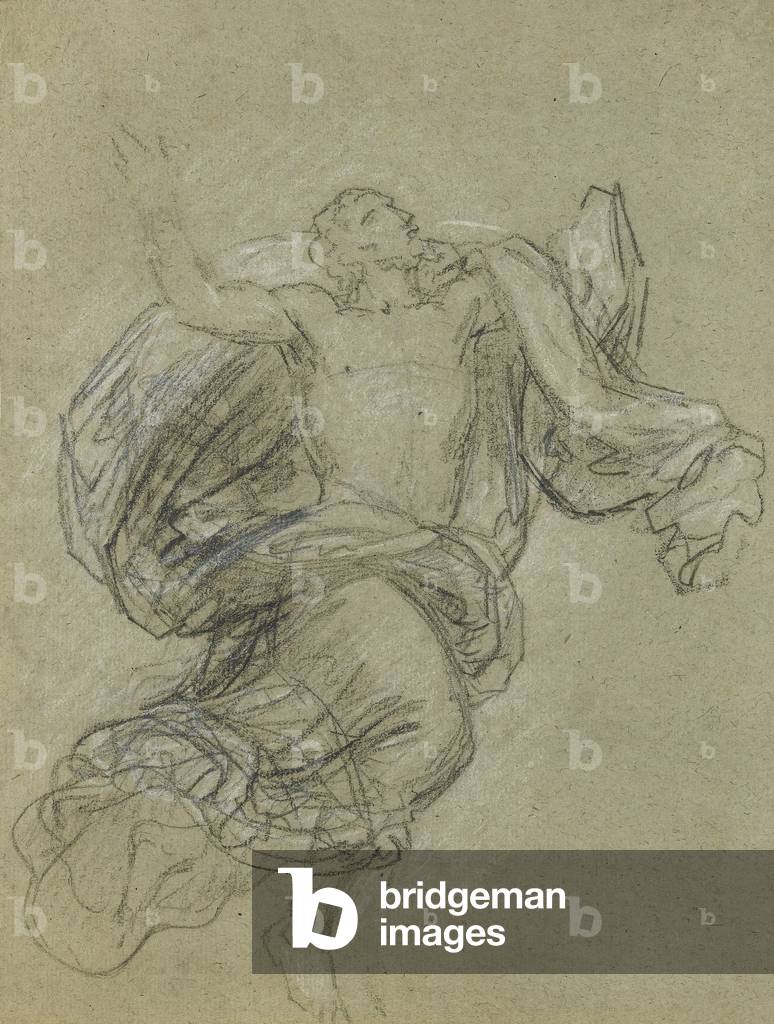 Image of Drawing depicting Study for the Ascension: Christ Ascending (chalk on paper) by Benjamin West, b/w