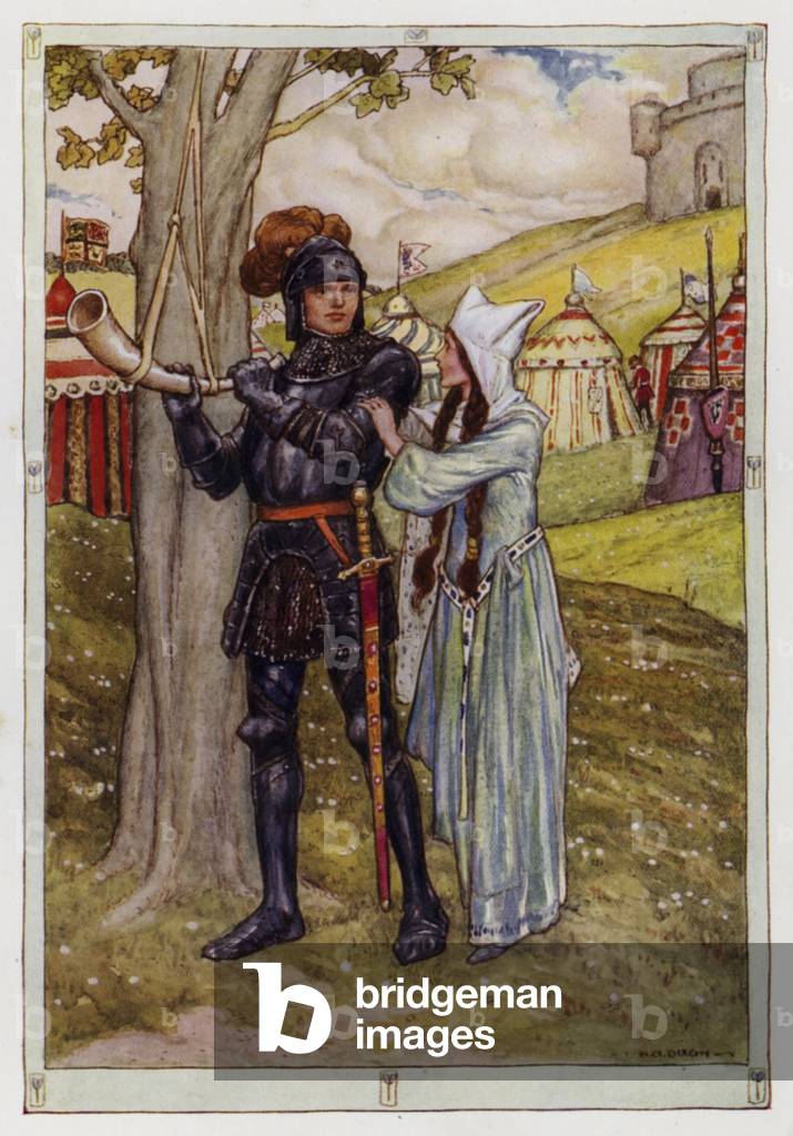Linet caught him by the arm and implored him to wait (colour litho) by Arthur A. Dixon