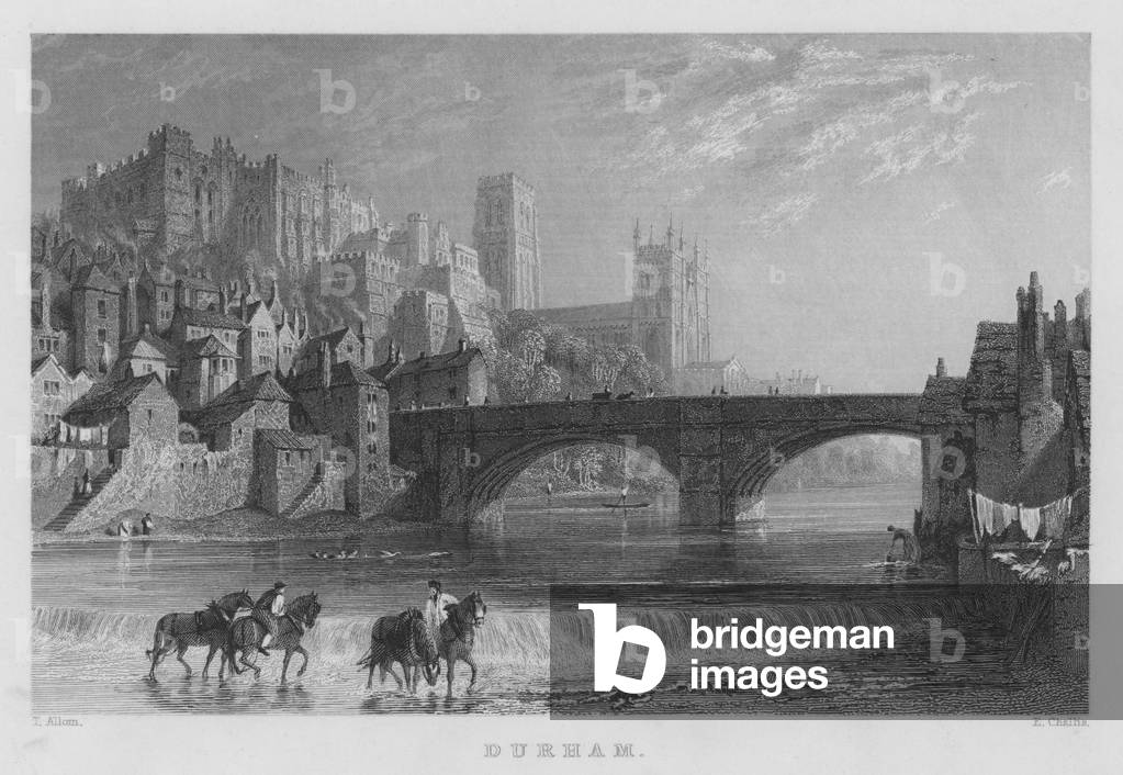 "Durham (incisione)" di Thomas Allom, b/w
