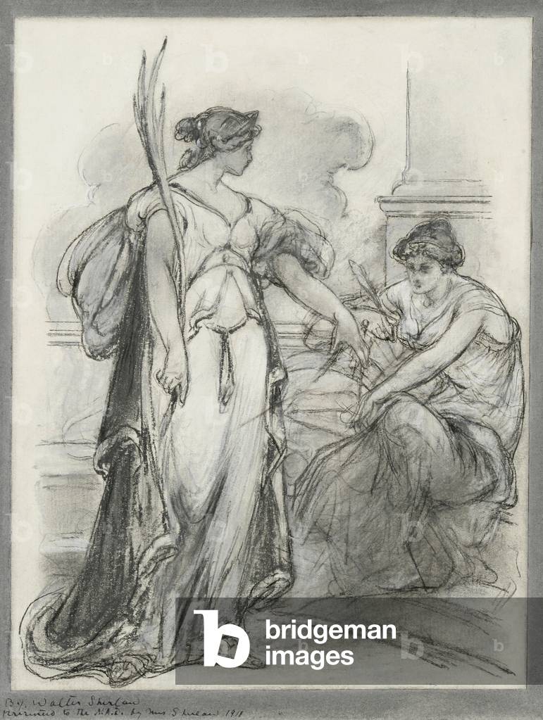 "Studie für 'Sieg und Geschichte' (schwarz-weiße Kreide auf Papier)" von Walter Shirlaw, b/w