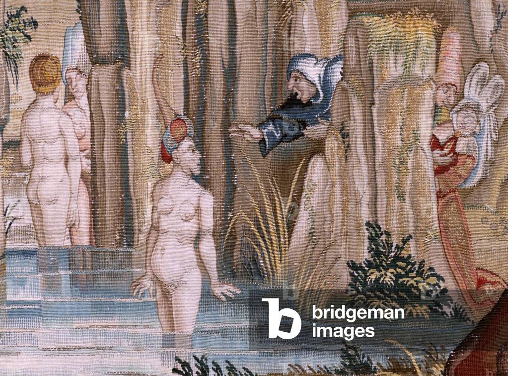 Flämischer Wandteppich. Serie Vier Wandteppiche nach Hieronymus Bosch. Der heilige Antonius im Gebet (San Anto