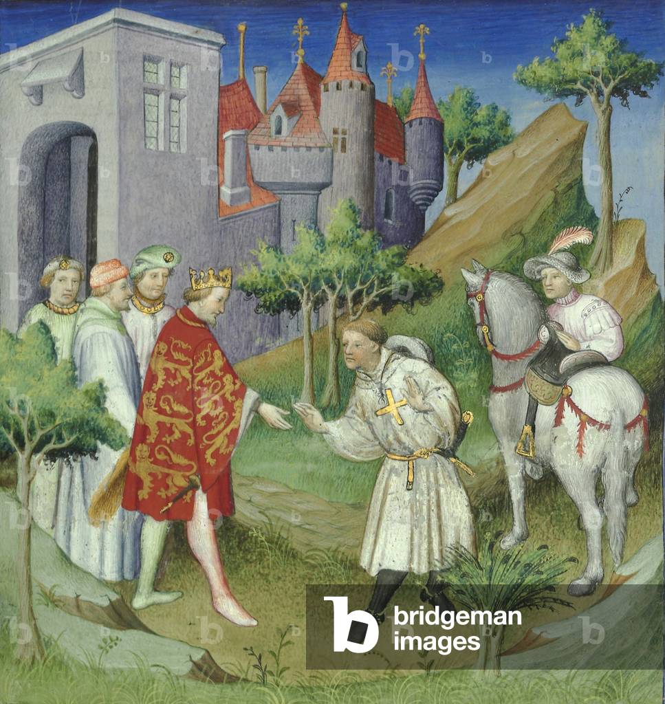Sir John Mandeville and the King of England, frontispiece from "Le Livre des Merveilles" , Paris, c. 1420  (ma