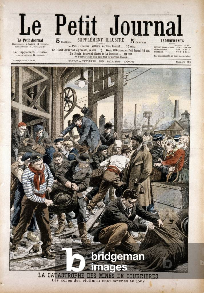 Unfall im Kohlebergbau: Courrieres Mines, Pas de Calais, Frankreich. Aus Le Petit Journal Paris, März 1906.
