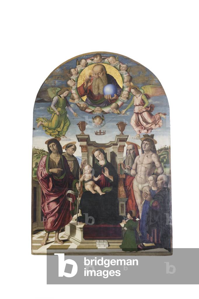 Image of Madonna and child enthroned with saints, 1489 (panel) by Santi ...