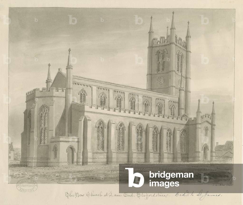 "Lane End - Nuova Chiesa: disegno seppia" 1840 di John Buckler