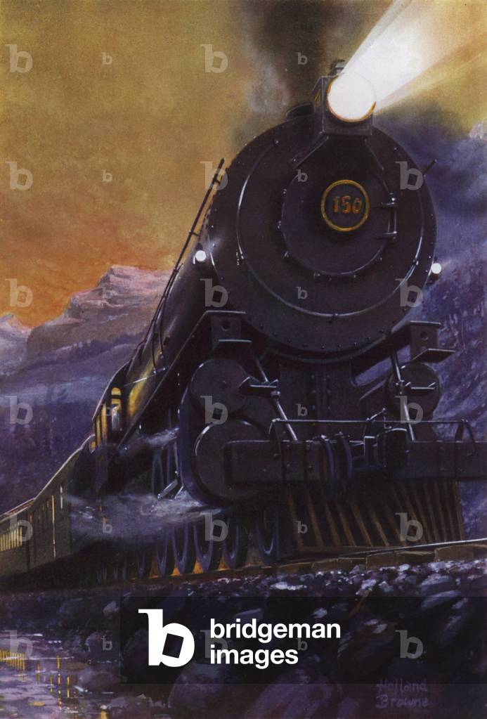The Overland Limited reist mit der transkontinentalen Union und Central Pacific Railroad, USA durch die Rocky 