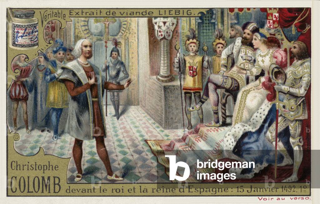 Bild von Druck "Christoph Kolumbus vor dem König und der Königin von Spanien" von European School