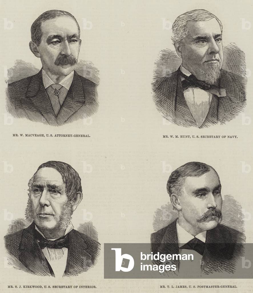 "Amerikanische Politiker (Gravur)" 1881 von English School, b/w