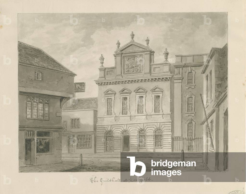 Lichfield - Guildhall: sepia drawing by John Buckler