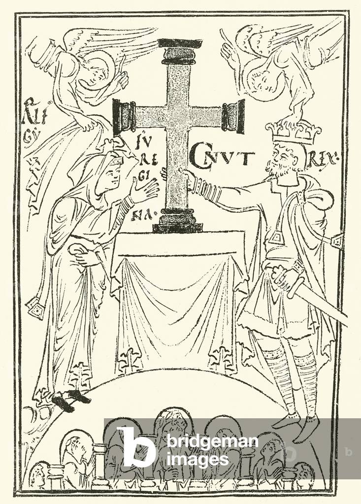 Image of King Cnut and his Queen, Emma, Presenting a Cross upon by English School, (19th century)
