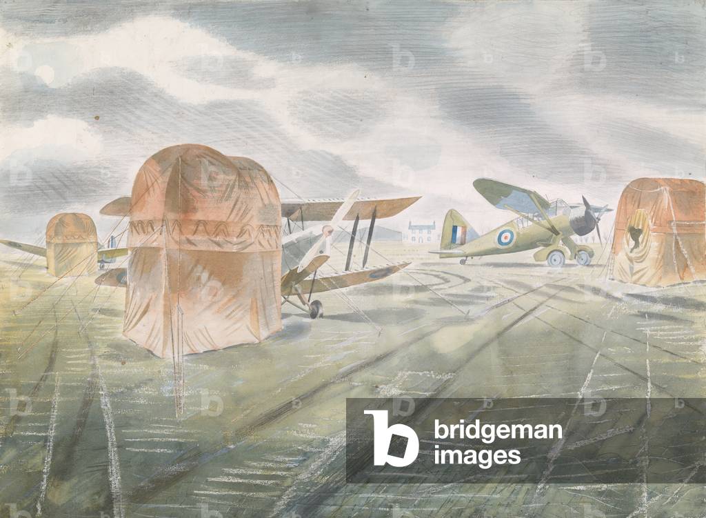 Immagine di Disegno "Aeroplani su un campo d'aviazione" 1942 di Eric Ravilious