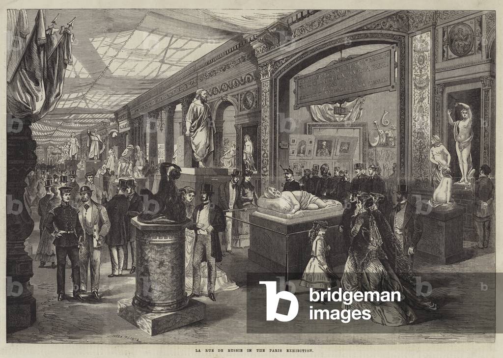 "La Rue de Russie nella mostra di Parigi (incisione)" 1867 di Jules Pelcoq, b/w