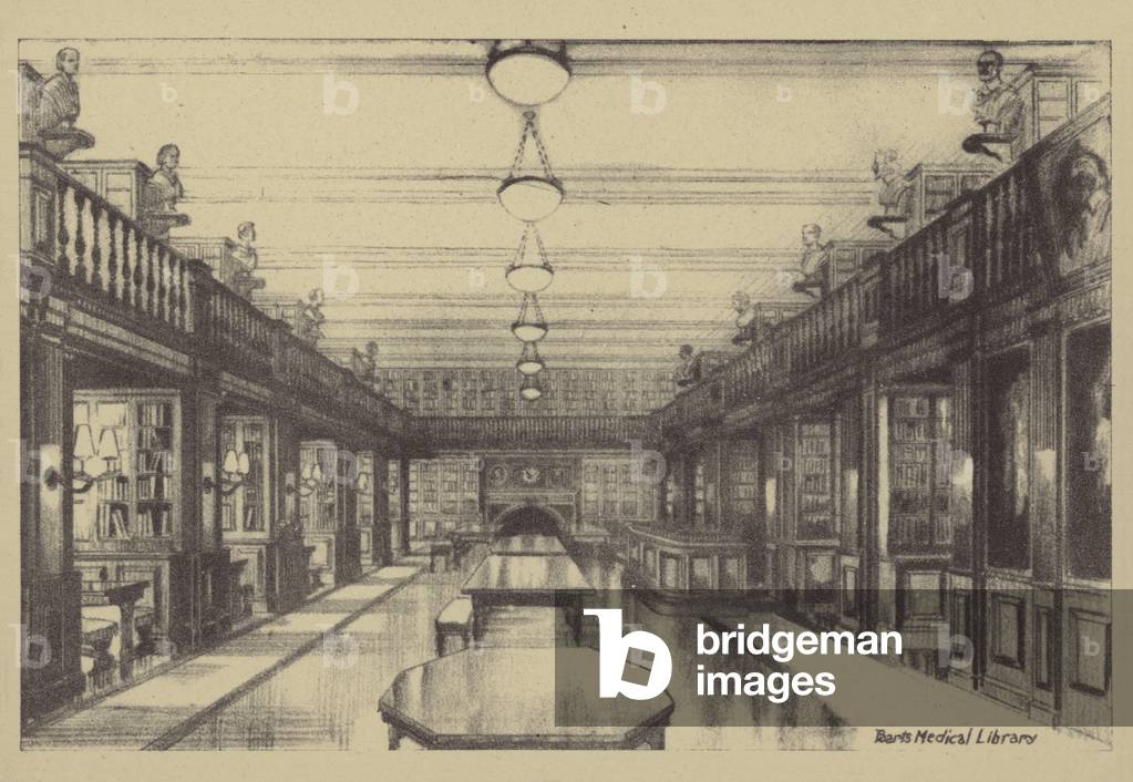Barts Medical Library (litho) by Ernest Coffin, b/w