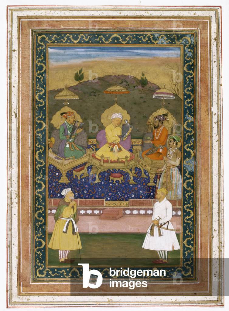 Die Kaiser Akbar, Jahangir und Shah Jahan mit ihren Ministern und Prinz Dara Shikoh, um 1630-40 (undurchsichti
