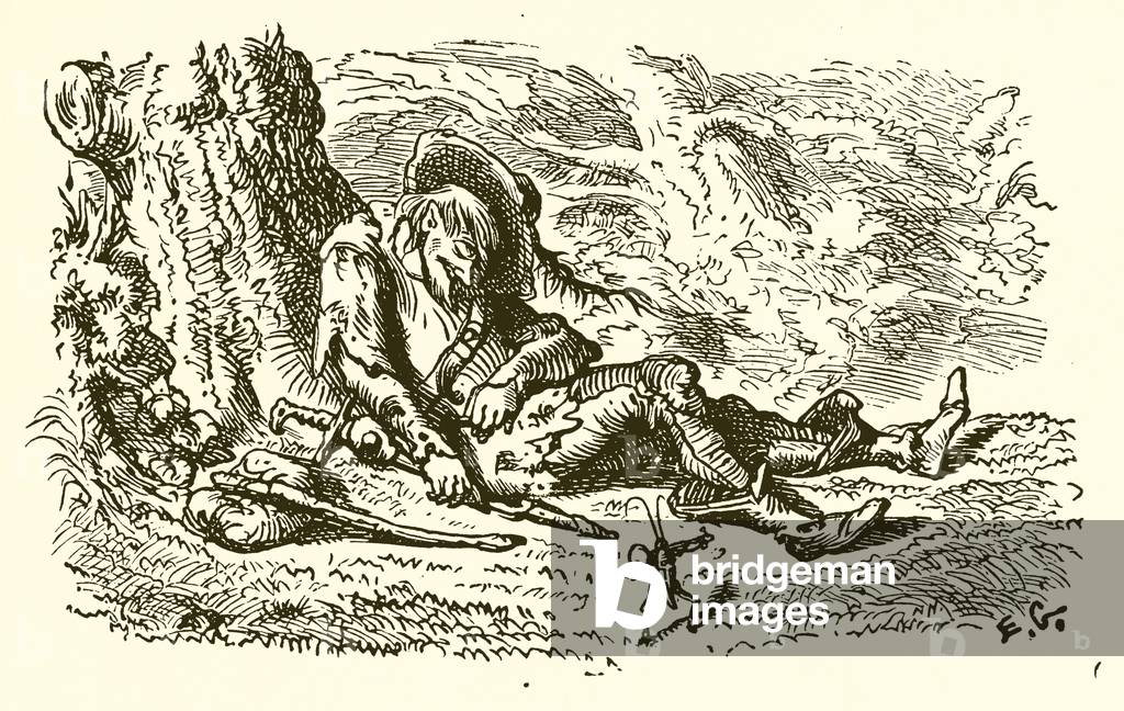 "Le cavallette e la cavalletta (incisione)" di Ernest Henry Griset, b/w