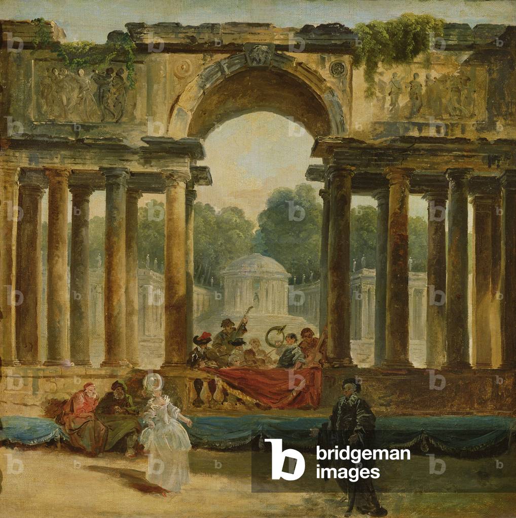 Immagine di Dipinto "Danza e concerto in un parco (olio su tela)" di Hubert Robert