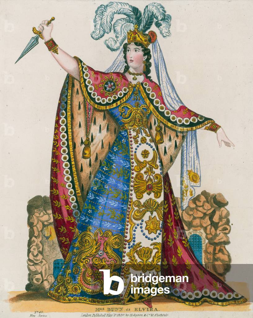 La signora Bunn come Elvira (incisione colorata)