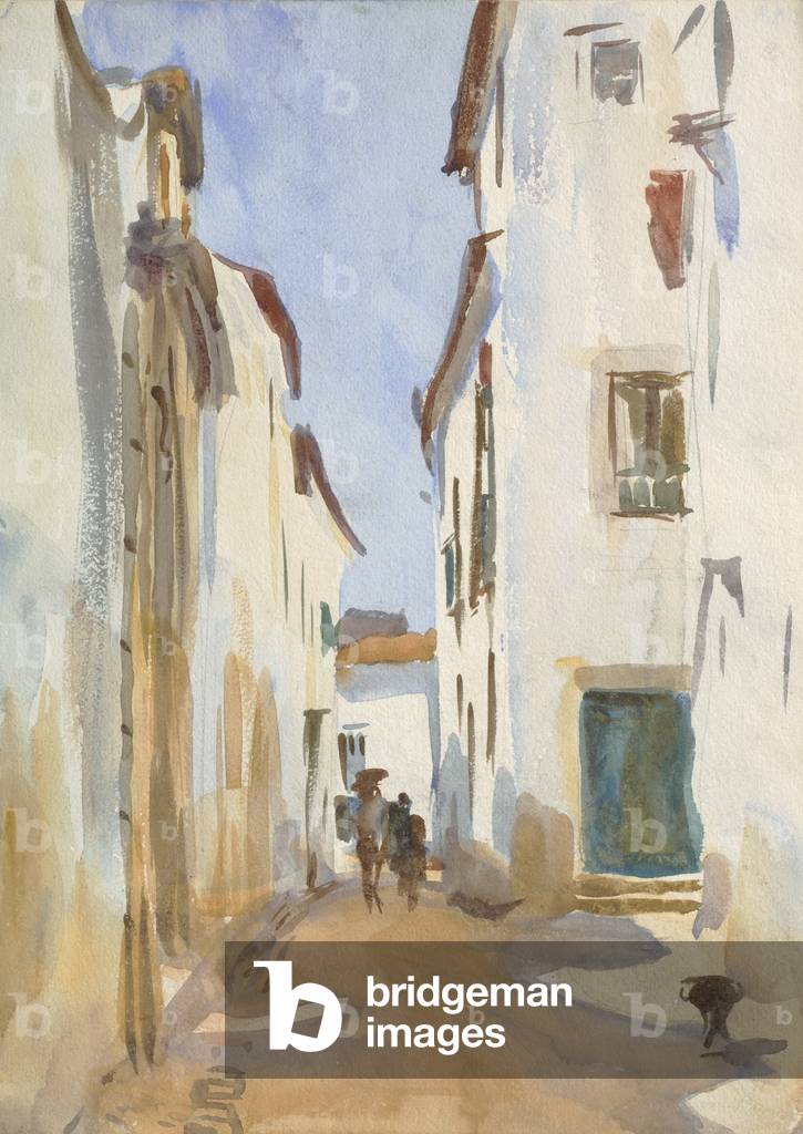 Strada in una città mediterranea (pennello e acquerello su matita su carta)