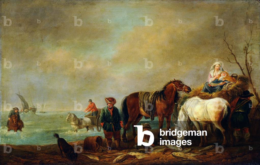 Pescatori e cavalli in un fiume paesaggio (dopo aelbert Cuyp)