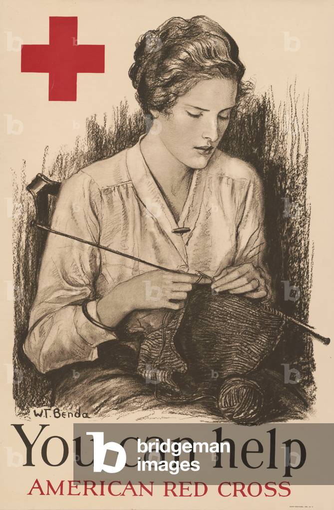 Woman Knitting, «si può aiutare, American Red Cross», World War I Poster, 1918