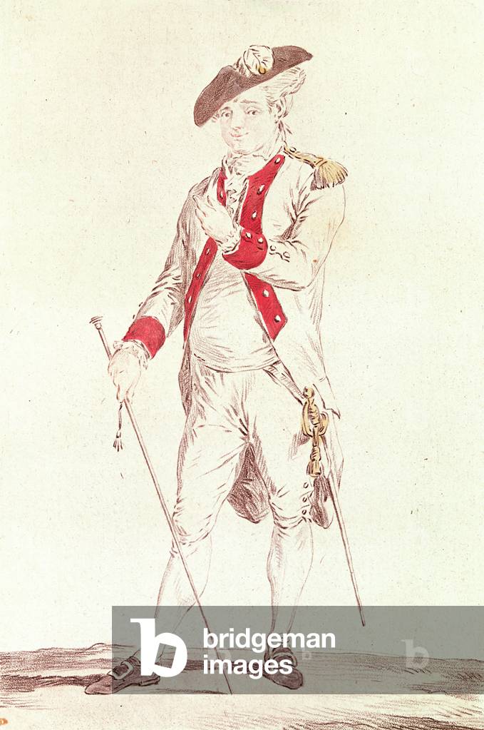 Immagine di Incisione "Monsieur Dugazon nel ruolo di Chevalier de Forbignac in Curieux de Compiègne" 1701 di F