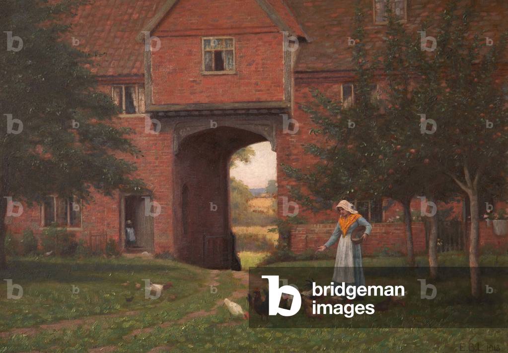 Hales Old Hall, Hales Verde, vicino a Norwich, Norfolk, 1913 (olio su pannello)