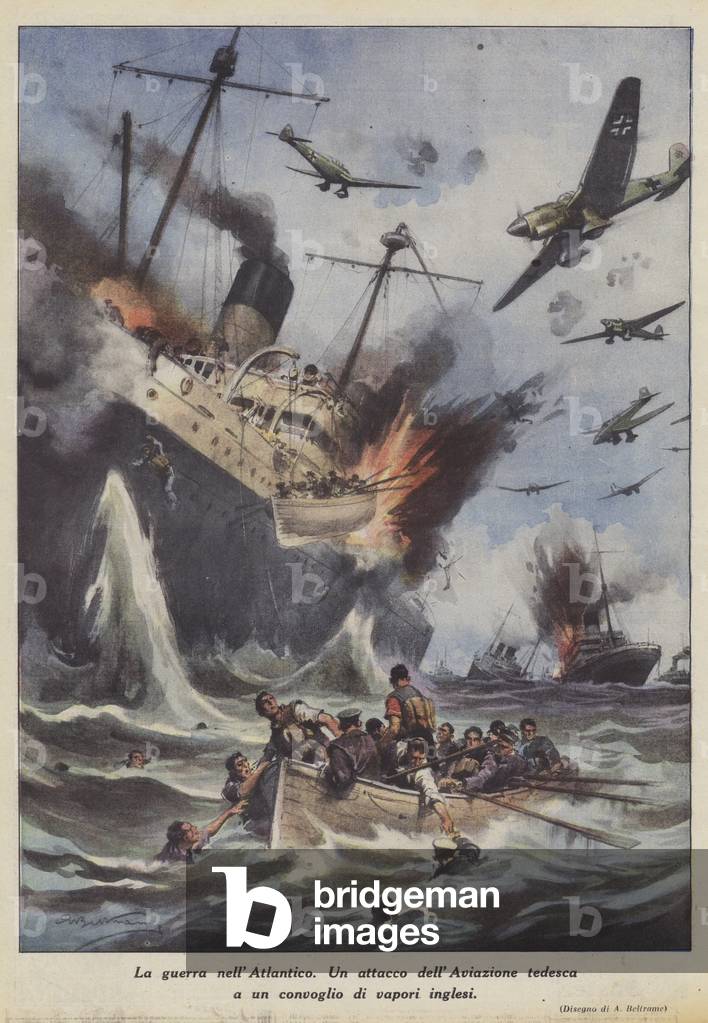 The war in the Atlantic (colour litho) by Achille Beltrame