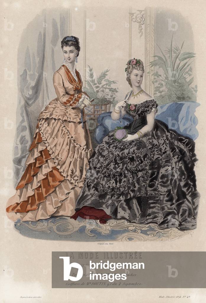 Piatto moda francese, fine sec. XIX (incisione a colori)