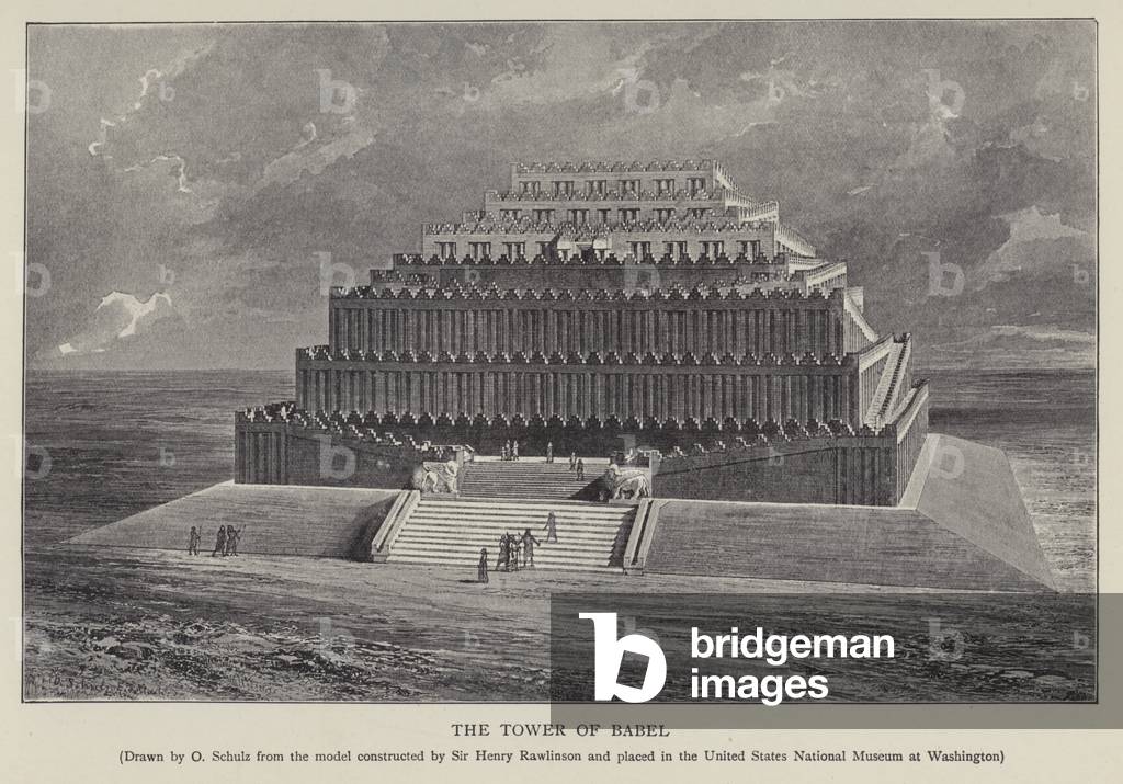 Image of Print depicting The Tower of Babel (litho) 1903 by European Artist